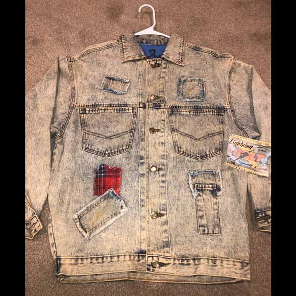 Vintage Other - Lightning Bolt Rugged Patched Denim Jean J…